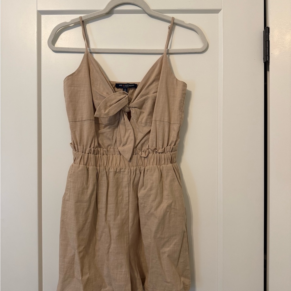 Tan Sleeveless Tie-Front Romper